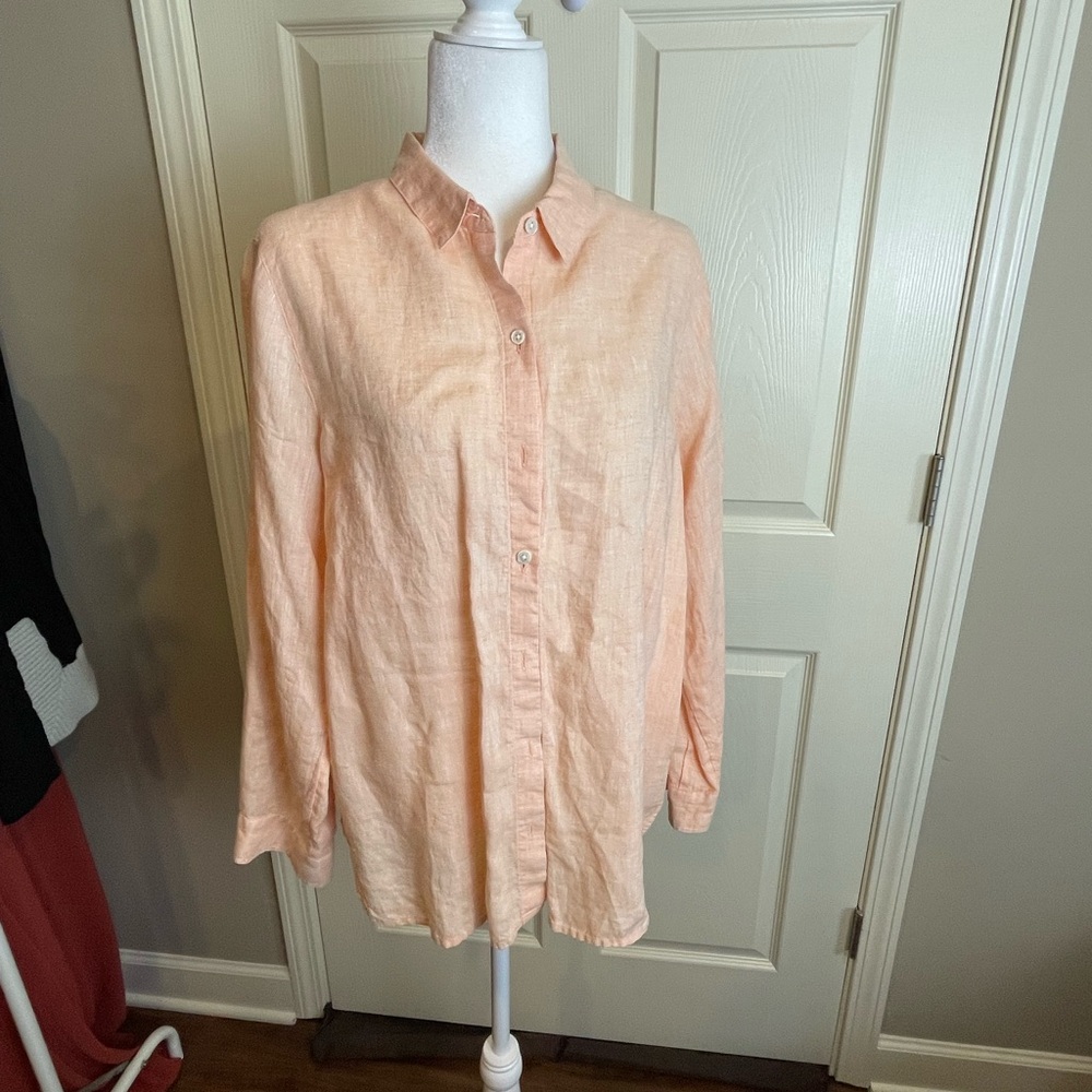 J Jill Love Linen Peach Button-Up Shirt medium - Picture 2 of 12